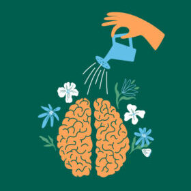 istockphoto-1358081661-612x612 Mental health care, psychology therapy. Wellness mind, wellbeing, psychologist help, self care, growth. Human hand watering flowers in brain. Blooming garden in head. Abstract vector illustration